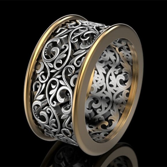 🎁 Beautiful Carved Dainty Double Layer Wide Vintage Ring for Women/Man,PD732 - Picture 1 of 5